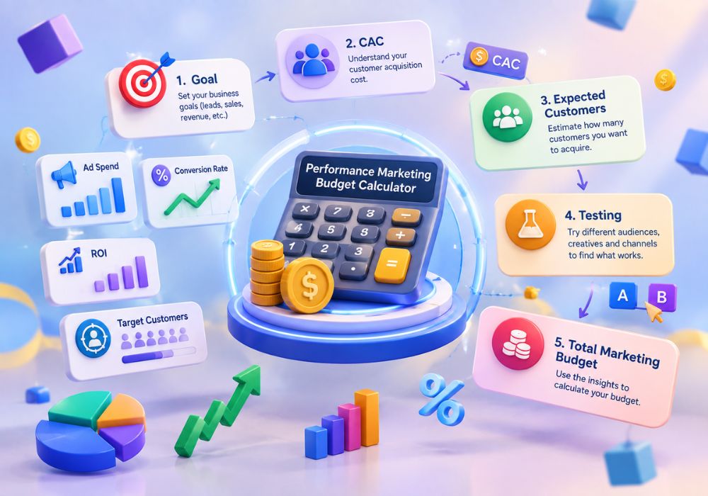 3D illustration showing how to calculate a performance marketing budget